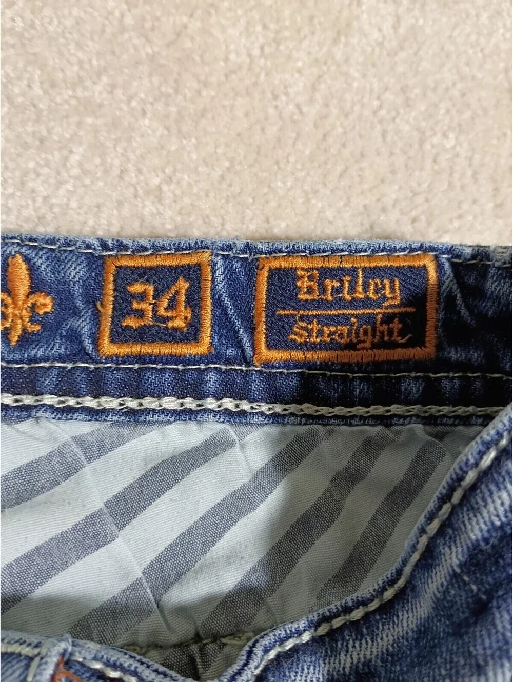 Rock Revival Jeans Men 34x31 Briley Straight Fit Embroidered Denim Pants Flap